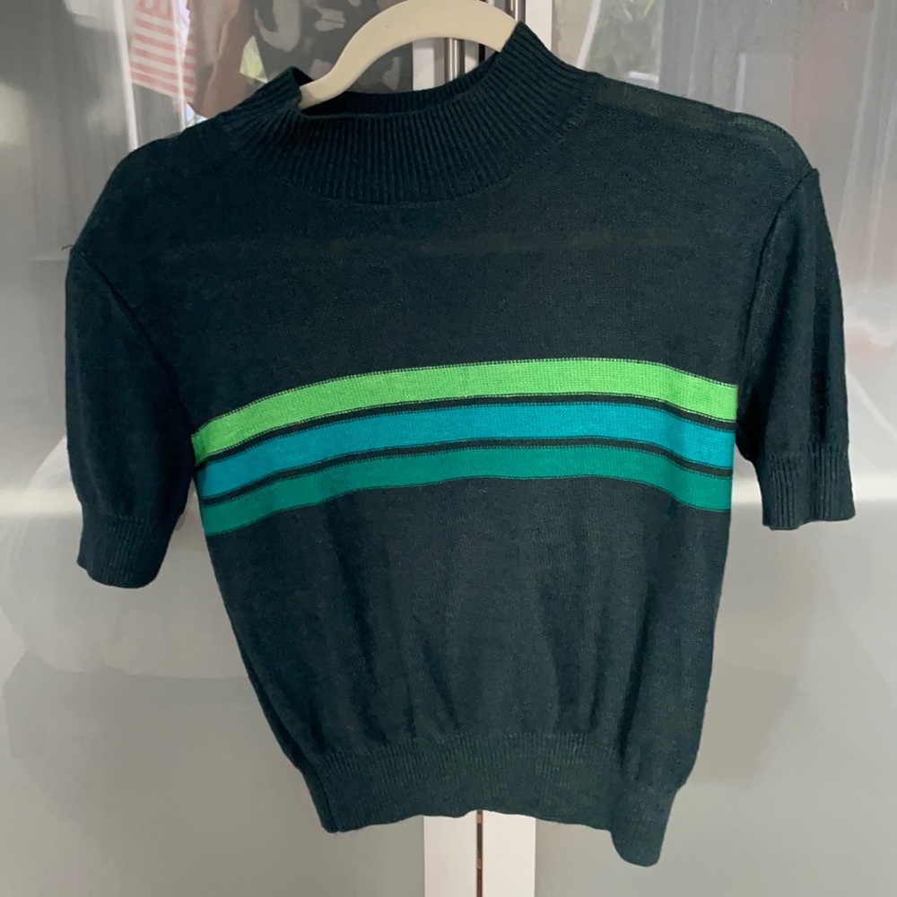 Free people green cropped short sleeve sweater